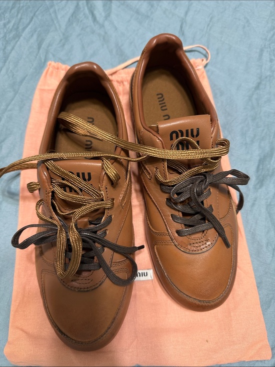 Miu Miu Shoes - Miu Miu Brown Leather Women's Low-Top Sneakers